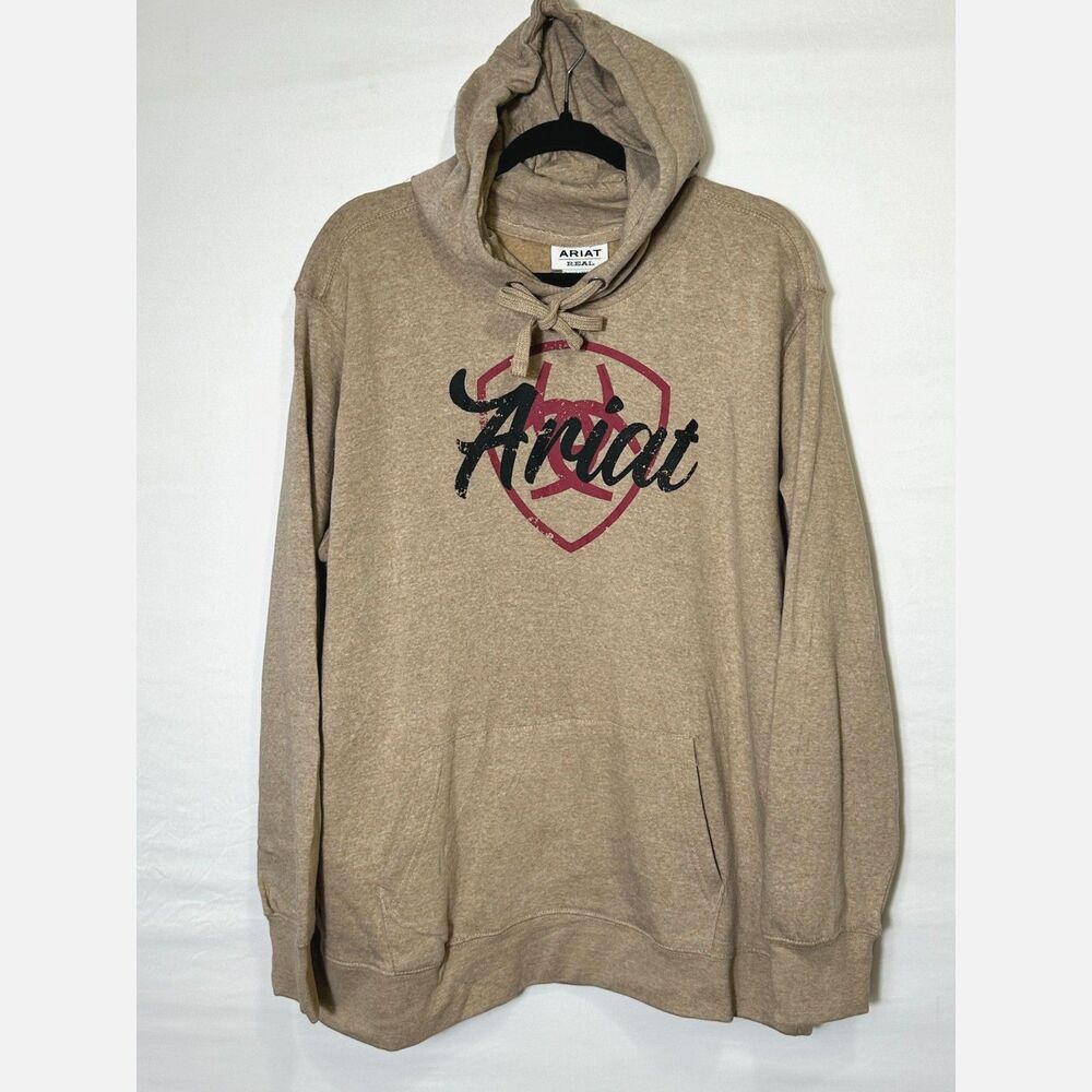 Ariat Women's REAL Shield Logo Tan Heathered Hoodie Size XL Western Pullover NWT